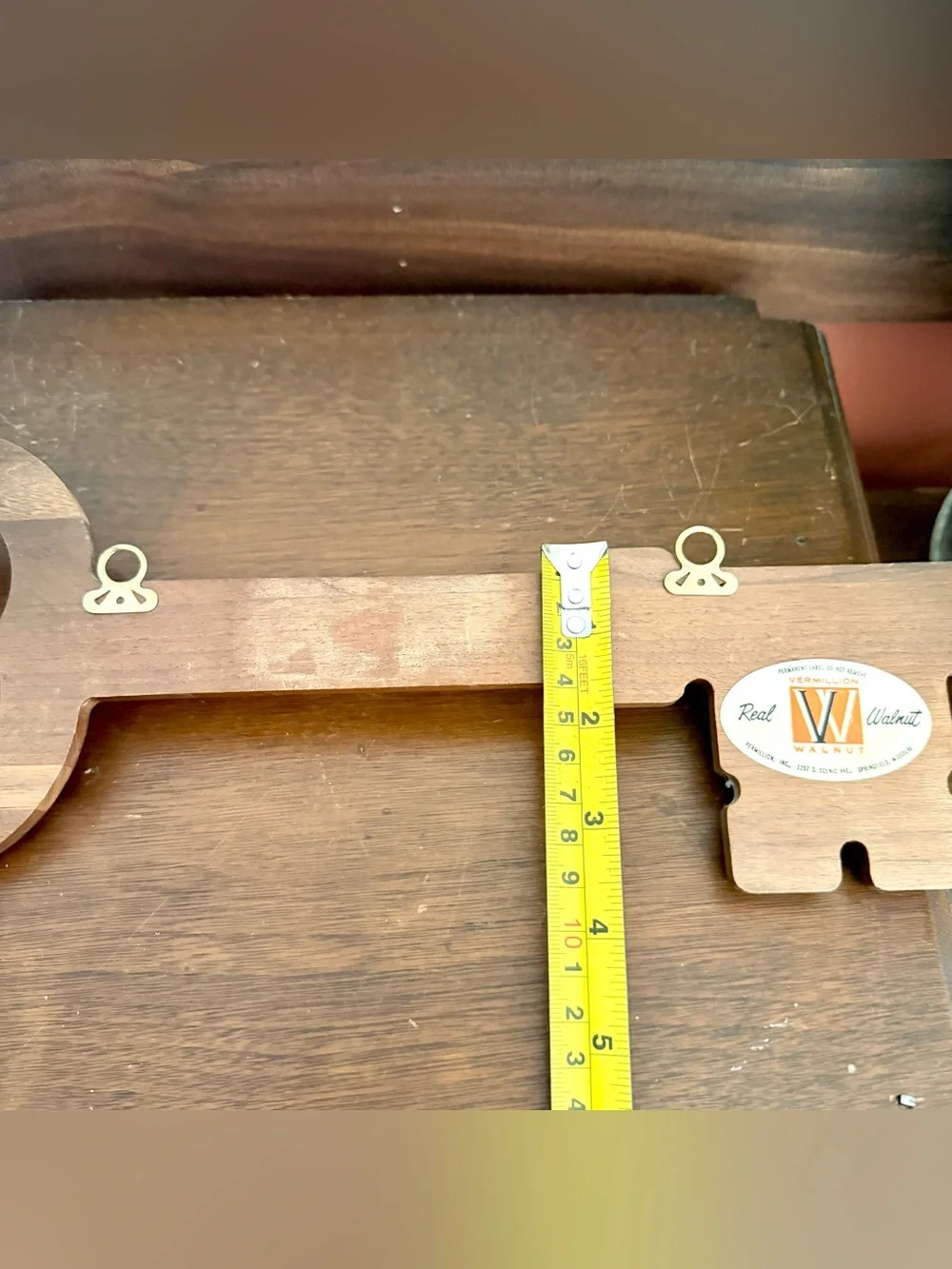 Vintage Real Walnut Vermillion Missouri Wooden Key Holder Wall Mount 6 Hook MCM